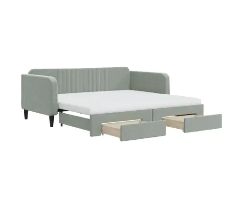 Lova Su Ištraukiama Dalimi/Stalčiais, Pilka, 90X190cm Aksomas
