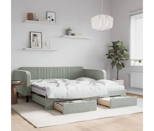 Lova Su Ištraukiama Dalimi/Stalčiais, Pilka, 90X190cm Aksomas