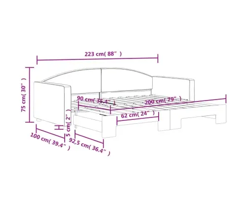 Izvelkams Dīvāns, Gaiši Pelēks, 90X200 Cm, Audums Vidaxl