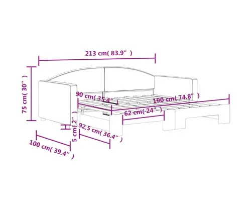 Lova Su Ištraukiama Dalimi, Šviesiai Pilka, 90X190cm Audinys