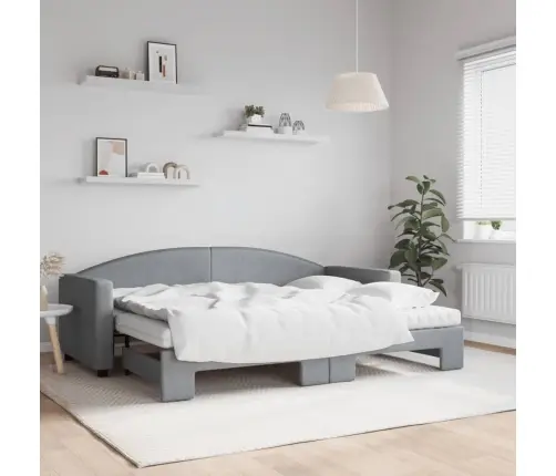 Izvelkama Dīvāngulta Ar Matraci, Gaiši Pelēks Audums, 80X200 Cm Vidaxl