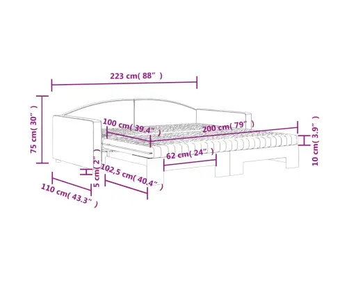 Lova Su Ištraukiama Dalimi/Čiužiniu, Juoda, 100X200cm Audinys