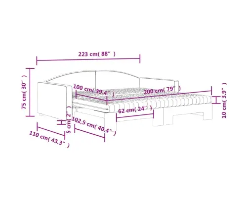 Ištraukiama Lova Su Čiužiniu, Kreminė, 100X200cm Audinys