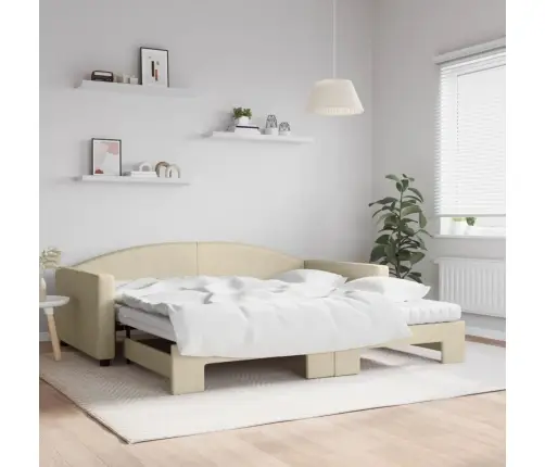 Ištraukiama Lova Su Čiužiniu, Kreminė, 100X200cm Audinys