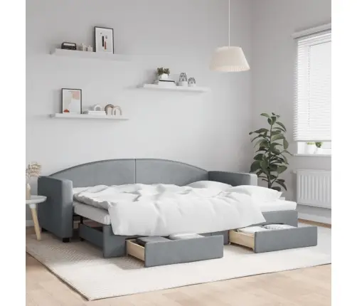 Lova Su Ištraukiama Dalimi/Stalčiais, Pilka, 80X200cm Audinys