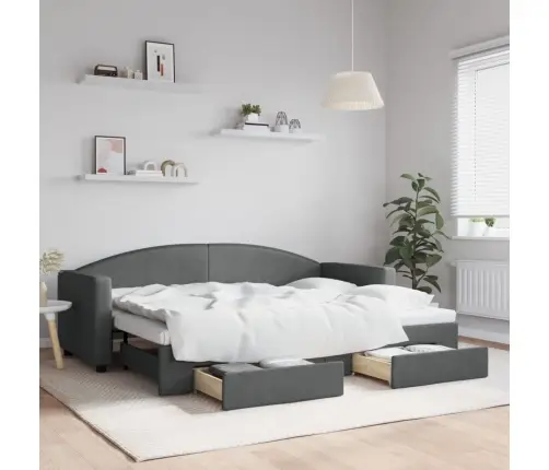 Lova Su Ištraukiama Dalimi/Stalčiais, Pilka, 80X200cm Audinys