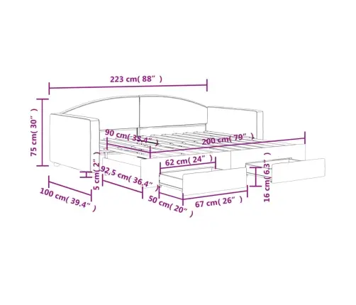 Väljatõmmatav Diivanvoodi, Helehall, 90X200 cm Kangas