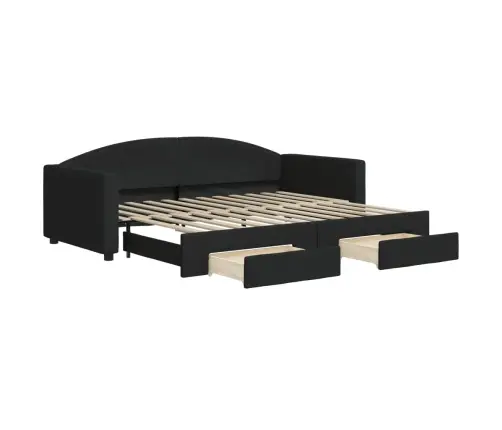 Lova Su Ištraukiama Dalimi/Stalčiais, Juoda, 90X200cm Audinys