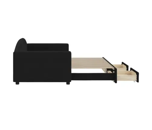 Lova Su Ištraukiama Dalimi/Stalčiais, Juoda, 90X200cm Audinys
