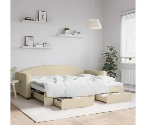 Izvelkams Dīvāns Ar Atvilktnēm, Krēmkrāsas Audums, 90X200 Cm Vidaxl Izvelkams Dīvāns Ar Atvilktnēm, Krēmkrāsas Audums, 90X200 Cm Vidaxl