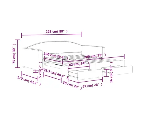 Izvelkams Dīvāns Ar Atvilktnēm, Gaiši Pelēks, 100X200Cm, Audums Vidaxl