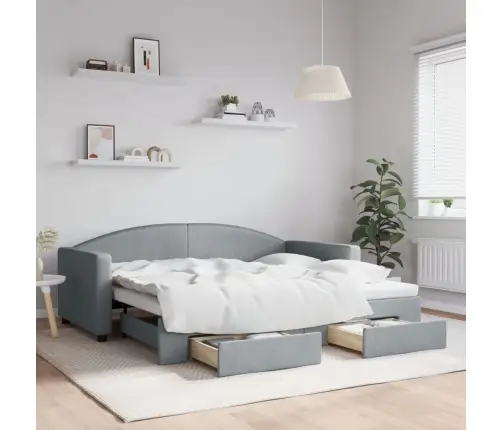 Izvelkams Dīvāns Ar Atvilktnēm, Gaiši Pelēks, 90X190 Cm, Audums Vidaxl