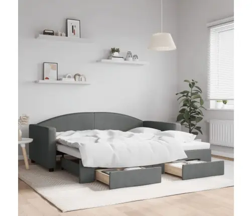 Diivanvoodi Väljatõmmatava Osaga, Tumehall, 90X190 cm Kangas