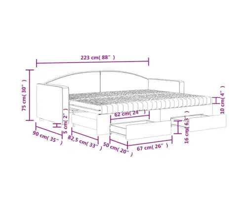 Izvelkams Dīvāns Ar Atvilktnēm, Melns, 80X200 Cm, Audums Vidaxl