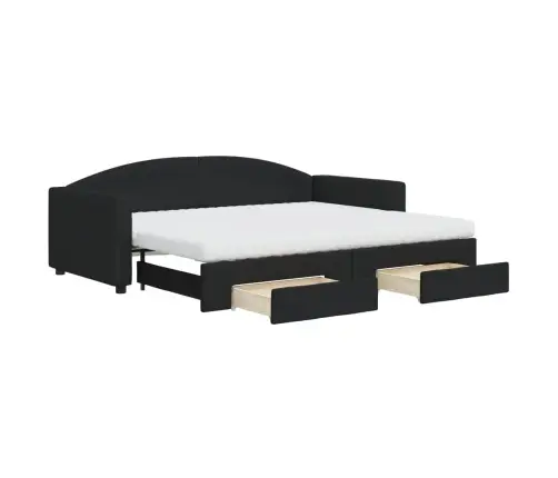 Lova Su Ištraukiama Dalimi/Stalčiais, Juoda, 90X200cm Audinys