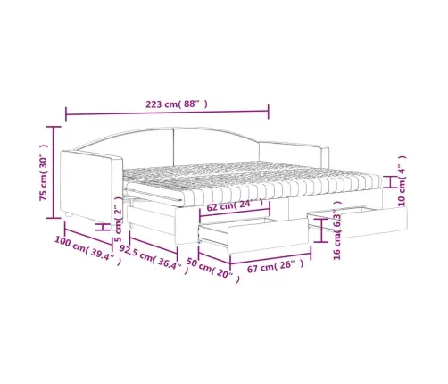 Lova Su Ištraukiama Dalimi/Stalčiais, Juoda, 90X200cm Audinys