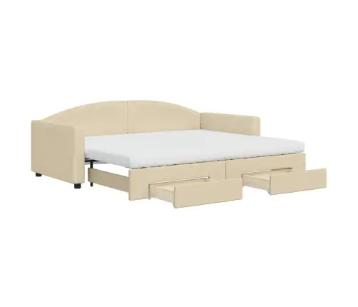 Ištraukiama Lova Su Stalčiais, Kreminė, 90X200cm Audinys