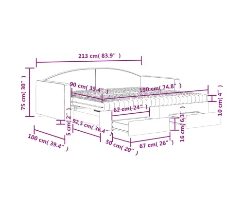 Diivanvoodi Madratsiga, Helehall, 90X190 cm Kangas