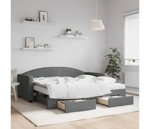 Izvelkams Dīvāns Ar Atvilktnēm, Tumši Pelēks Audums, 90X190 Cm Vidaxl