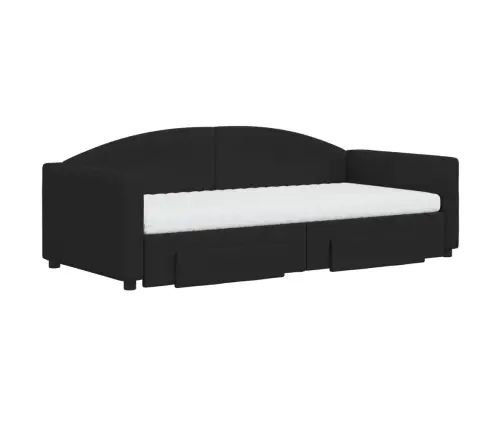 Lova Su Ištraukiama Dalimi/Stalčiais, Juoda, 90X190cm Audinys