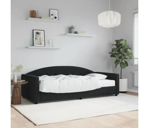 Izvelkams Dīvāns Ar Matraci, Melns, 90X200 Cm, Samts Vidaxl