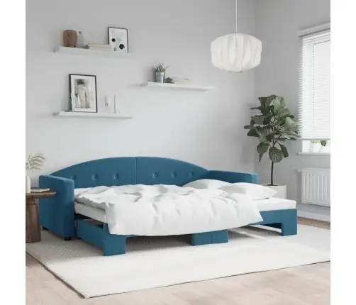 Diivanvoodi Väljatõmmatava Osaga, Sinine, 80X200 cm Samet