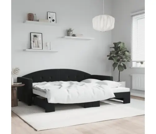 Lova Su Ištraukiama Dalimi, Juodos Spalvos, 80X200cm Aksomas