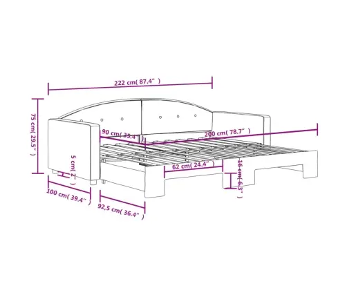 Lova Su Ištraukiama Dalimi, Mėlynos Spalvos, 90X200cm Aksomas