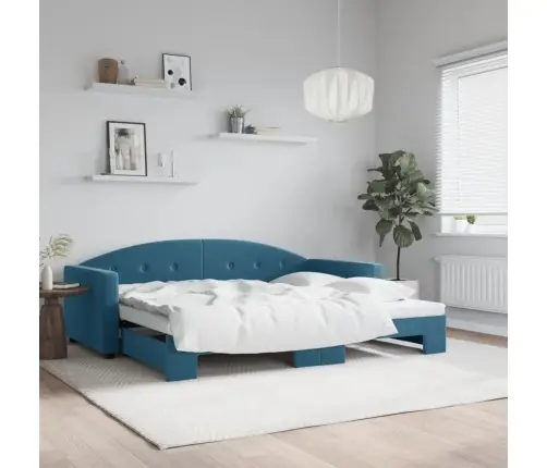 Lova Su Ištraukiama Dalimi, Mėlynos Spalvos, 90X200cm Aksomas