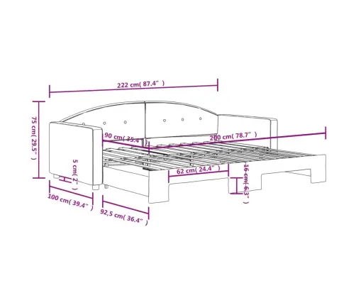 Diivanvoodi Väljatõmmatava Osaga, Helehall, 90X200 cm Samet