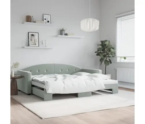 Diivanvoodi Väljatõmmatava Osaga, Helehall, 90X200 cm Samet