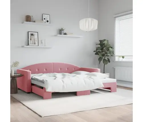 Izvelkams Dīvāns, Rozā, 90X200 Cm, Samts Vidaxl