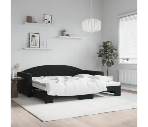 Diivanvoodi Väljatõmmatava Osaga, Must, 90X200 cm Samet