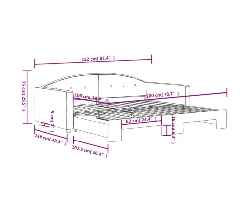 Lova Su Ištraukiama Dalimi, Mėlynos Spalvos, 100X200cm Aksomas