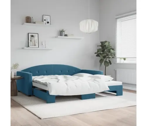 Lova Su Ištraukiama Dalimi, Mėlynos Spalvos, 100X200cm Aksomas