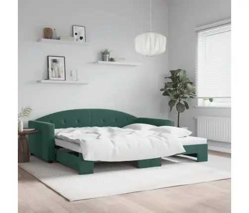 Izvelkams Dīvāns, Tumši Zaļš, 100X200 Cm, Samts Vidaxl