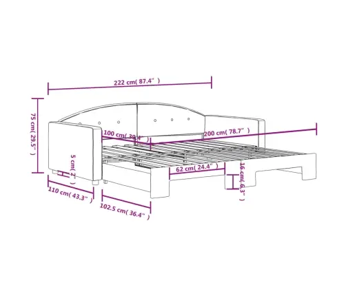 Izvelkams Dīvāns, Rozā, 100X200 Cm, Samts Vidaxl