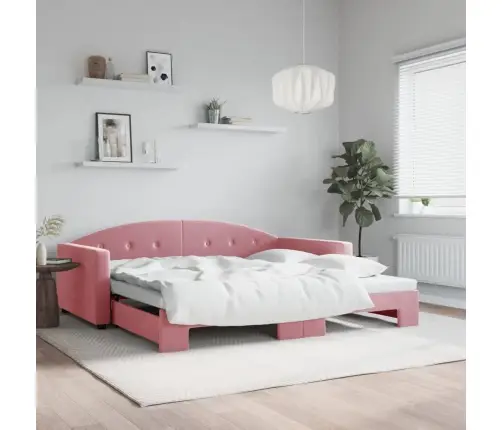 Izvelkams Dīvāns, Rozā, 100X200 Cm, Samts Vidaxl