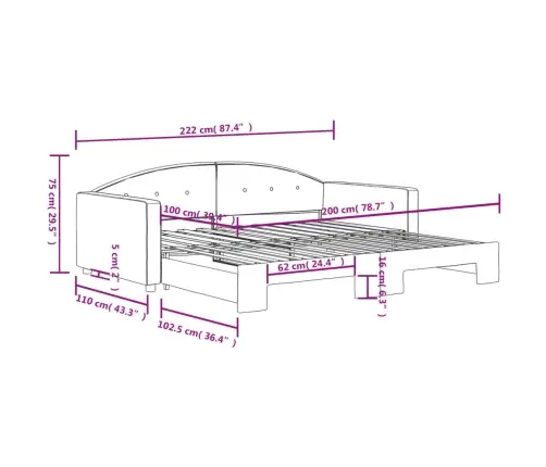 Lova Su Ištraukiama Dalimi, Juodos Spalvos, 100X200cm Aksomas