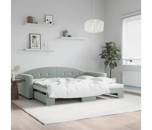 Diivanvoodi Väljatõmmatava Osaga, Helehall, 90X190 cm Samet