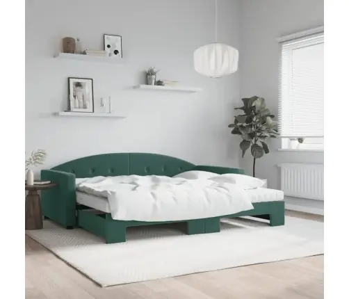 Diivanvoodi Väljatõmmatava Osaga, Tumeroheline 90X200 cm Samet