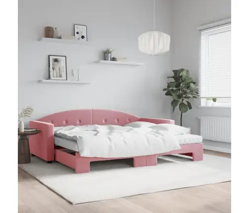 Izvelkams Dīvāns Ar Matraci, Rozā, 90X200 Cm, Samts Vidaxl