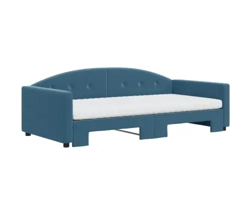 Lova Su Ištraukiama Dalimi/Čiužiniu, Mėlyna, 100X200cm Aksomas