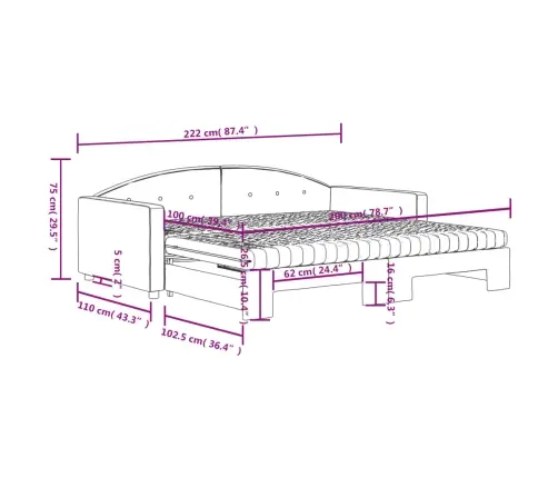 Lova Su Ištraukiama Dalimi/Čiužiniu, Mėlyna, 100X200cm Aksomas