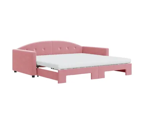 Izvelkams Dīvāns Ar Matraci, Rozā, 100X200 Cm, Samts Vidaxl