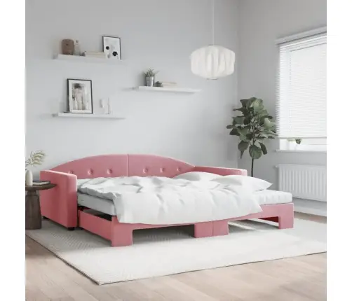 Izvelkams Dīvāns Ar Matraci, Rozā, 100X200 Cm, Samts Vidaxl