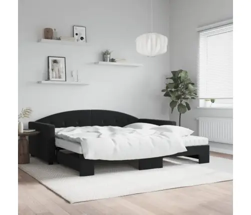 Izvelkams Dīvāns Ar Matraci, Melni, 100X200 Cm, Samts Vidaxl