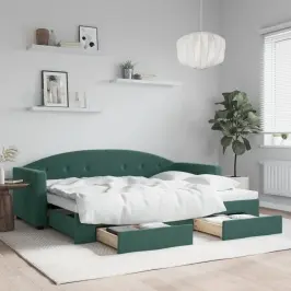 Izvelkams Dīvāns Ar Atvilktnēm, Tumši Zaļš, 80X200 Cm, Samts Vidaxl