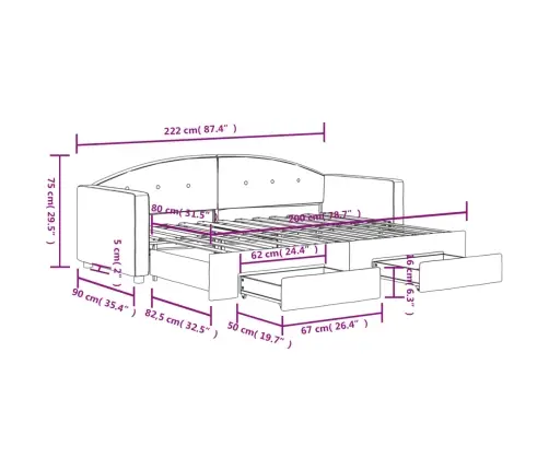 Diivanvoodi Väljatõmmatava Osaga, Must, 80X200 cm Samet