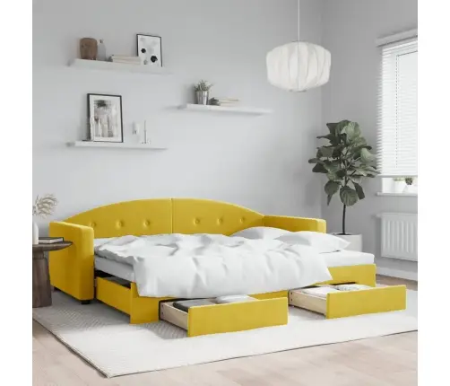 Izvelkams Dīvāns Ar Atvilktnēm, Dzeltens, 80X200 Cm, Samts Vidaxl